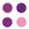 Set of starburst, sunburst badges, labels, stickers. Different shades of pink, violet, purple color.