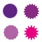 Set of starburst, sunburst badges, labels, stickers. Different shades of pink, violet, purple color.