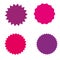 Set of starburst, sunburst badges, labels, stickers. Different shades of pink, violet, purple color.