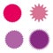 Set of starburst, sunburst badges, labels, stickers. Different shades of pink, violet, purple color.