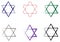 Set of Stars of David painted with a brush. Six isolated element