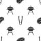 Set Steak meat, Meat tongs and Barbecue grill on seamless pattern. Vector