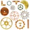 Set of steampunk elements with gears, pipes, ventils, nut.