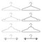 Set of steel metallic clothes hangers. Realistic and black silhouette