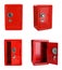 Set of steel safes on background