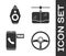 Set Steering wheel, Car key with remote, Taxi call telephone service and Cable car icon. Vector