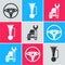 Set Steering wheel, Signal horn on vehicle and Car service icon. Vector