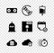Set Stereo speaker, Waiting, IV bag, Cloud database, sync refresh and Stopwatch icon. Vector