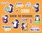The set of stickers for Back to school. Hand-drawn collection of animals and school quotes