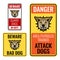 Set of stickers with beware bad dog signs vector illustration