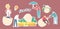 Set of Stickers Business Startup Incubator Theme, Businesspeople with Eggs, Idea Light Bulb and Birds Nest with Dollars