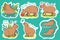 Set of stickers with capybaras and inscriptions. Vector graphics