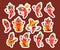 Set of Stickers Cartoon Hot Chili Pepper Characters. Red Jalapeno or Guindilla Mexican Personages Vector Illustration