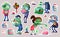 Set of stickers cartoon zombie, funny characters