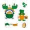 A set of stickers for celebrating St. Patrick`s Day, an illustration of a group of elements for decorating the green clover