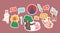 Set of Stickers Children in Funny Theatrical Costumes Playing on Stage. Rabbit, King, Tree, Flower, Knight and Fairy