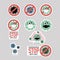 Set of stickers Coronavirus outbreak with sign stop, warning corona viruses, virus and lungs, mask on gray background.