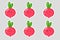 Set of stickers with cute cartoon radish. Radish emoji with different emotions. Flat vector