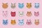 Set of stickers with cute cat faces for planner, notebook. Ready for print list of trendy stickers. Beautiful kitten with