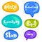 Set of stickers on different shapes. Collection of vector multicolored glossy stickers on white background. Teens