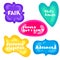 Set of stickers on different shapes. Collection of vector multicolored glossy stickers on white background. Teens