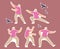 Set of Stickers Elderly Woman Exercising, Making Tai Chi Movements and Poses for Healthy Body, Flexibility and Wellness