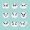 Set of stickers or emoticon faces of panda, flat vector illustration isolated.