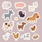 Set of stickers with farm animals