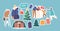 Set of Stickers Happy Family Characters Meeting for Christmas Holidays. Parents with Children Visit Grandparents