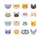 Set of stickers, icons, characters, funny cats, head, cute face.