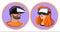 A set of stickers of illustrations in a circle. A girl and a guy in virtual reality glasses. Bright and stylish