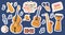 Set of Stickers Instruments for Playing Latino Music. Contrabass, Guitar, Drums, Saxophone and Tambourine