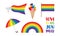 A set of stickers for Pride month, LGBTQ. Mouthpiece with rainbow in LGBT colors, umbrella, rainbow, flag, ice cream