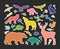 Set of stickers with silhouettes animals. Deer, hare, fox, hedgehog, squirrel, wolf, bear, snake, beaver, raccoon, mouse, wild