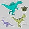 Set of stickers of stylized dinosaurs