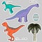 Set of stickers stylized dinosaurs, egg, tree