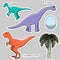 Set of stickers stylized dinosaurs, egg, tree