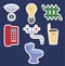 A set of stickers on the theme of utility bills. Gas, electricity, water supply, sewerage, heating, telephone communication,