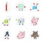 Set of stickers. Vector collection of funny cartoon envelopes and animals