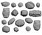 Set with stones of different shapes isolated on white background. Low poly gray stones. 3D. Vector illustration