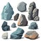 Set of stones. Image of various isolated stones or minerals