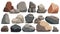 Set of stones. Image of various isolated stones or minerals