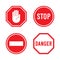 Set of stop signs and danger signs