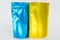 A set of storage bags with a metallic texture in gold and blue with a zip lock