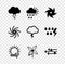 Set Storm, Cloudy with rain and sun, Tornado, Wind, Pinwheel, and icon. Vector