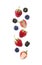 Set of strawberry, blueberry and blackberry isolated on white cut out. Collage of whole blueberries, strawberries and blackberries