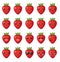 Set strawberry emotions face. Set strawberry smileys. Strawberries with Kawaii face on a white background. Strawberry cute set cha