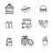 Set of street food icon linear. Black and white food truck icon