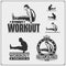 Set of Street Workout and fitness emblems and labels. Athletes illustrations and silhouettes.