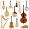 Set of stringed dreamed musical instruments classical orchestra art sound tool and acoustic symphony stringed fiddle